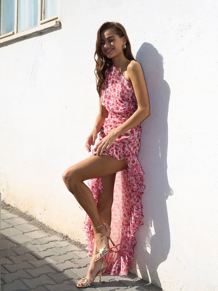 Luciana - Abito floreale con scollo all'americana
