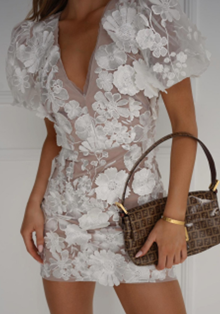 Sue - Miniabito floreale con maniche a sbuffo