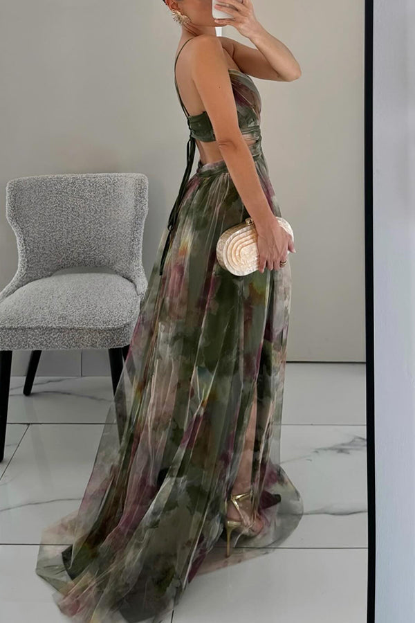 Eirith - Abito lungo elegante con lacci stampato