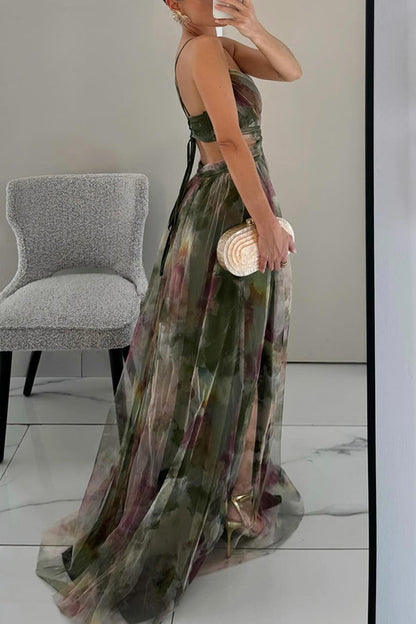 Eirith - Abito lungo elegante con lacci stampato