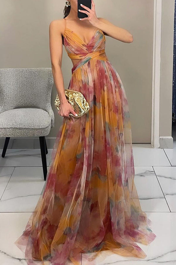 Eirith - Abito lungo elegante con lacci stampato