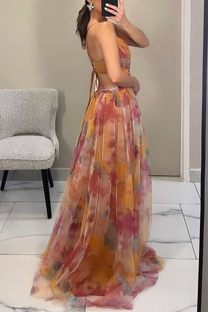 Eirith - Abito lungo elegante con lacci stampato