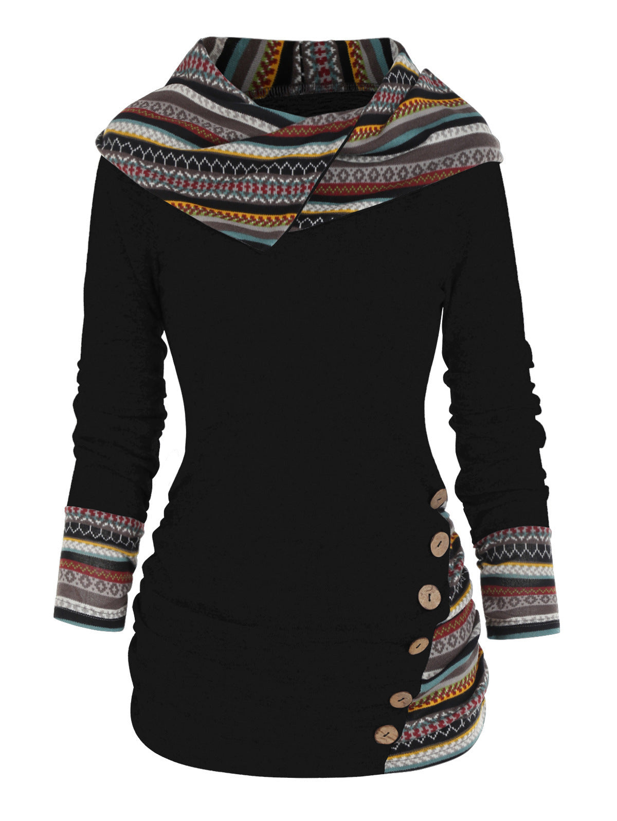 Felpa con cappuccio patchwork Boho da donna