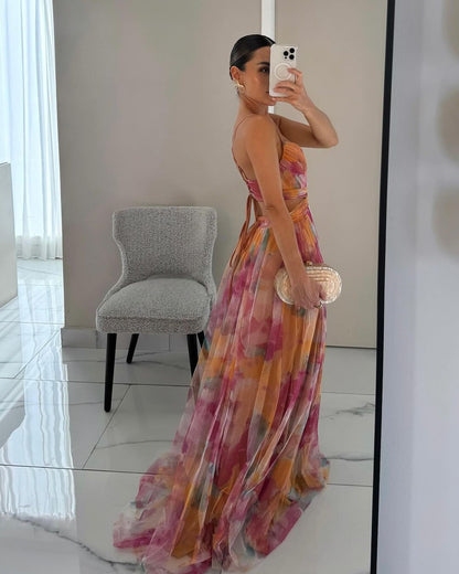 Eirith - Abito lungo elegante con lacci stampato