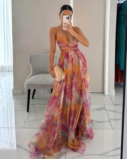Eirith - Abito lungo elegante con lacci stampato