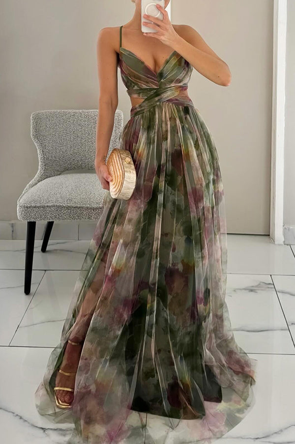 Eirith - Abito lungo elegante con lacci stampato