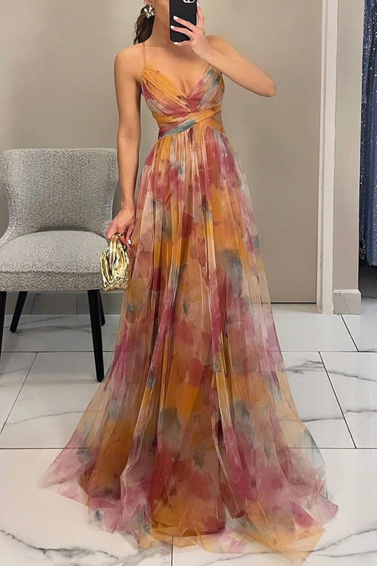Eirith - Abito lungo elegante con lacci stampato