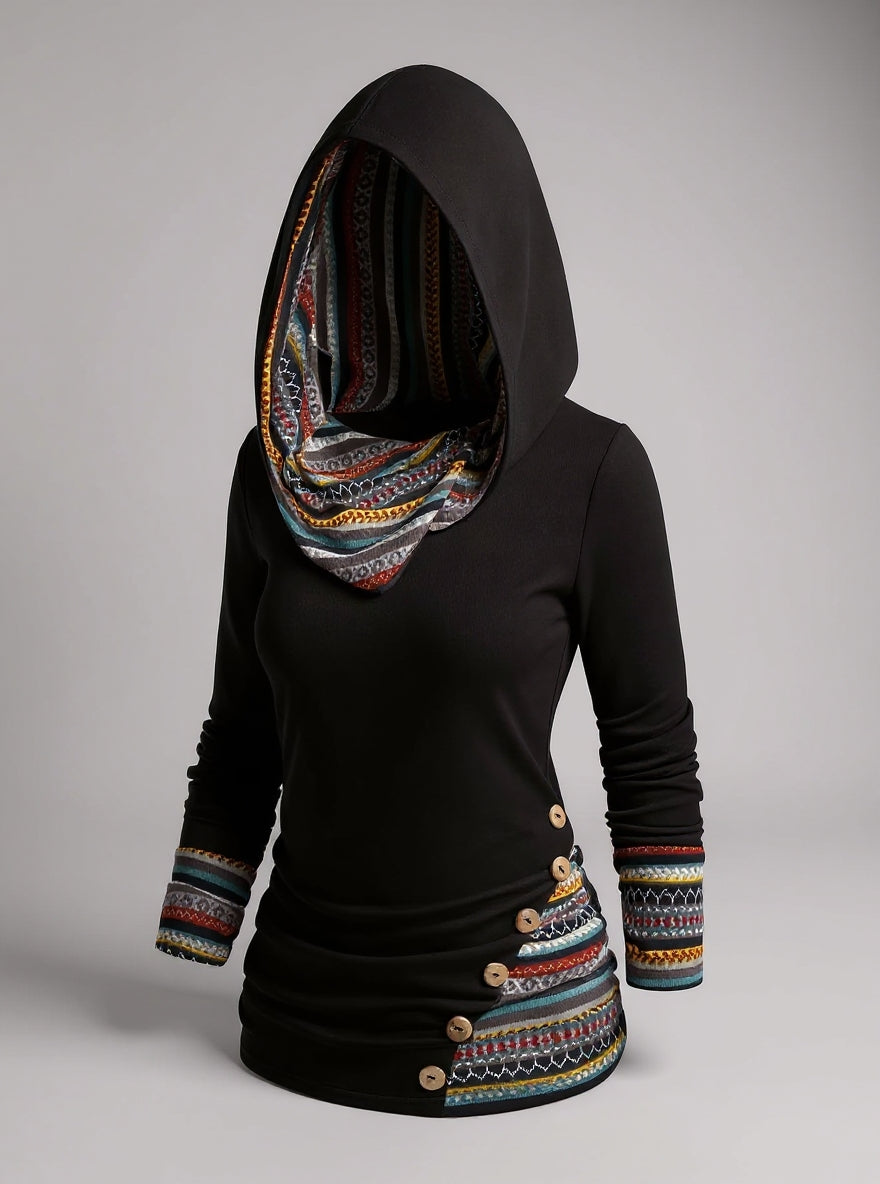 Felpa con cappuccio patchwork Boho da donna