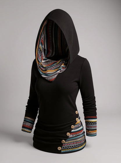 Felpa con cappuccio patchwork Boho da donna