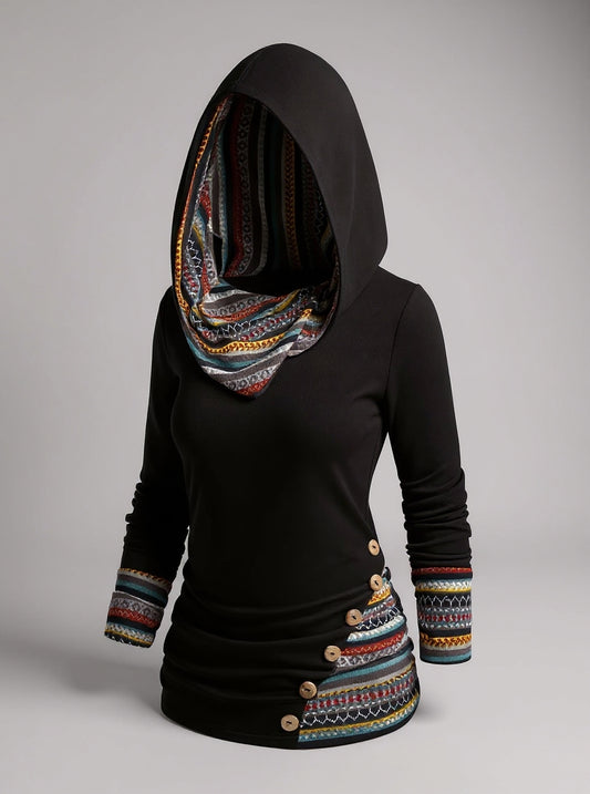 Felpa con cappuccio patchwork Boho da donna