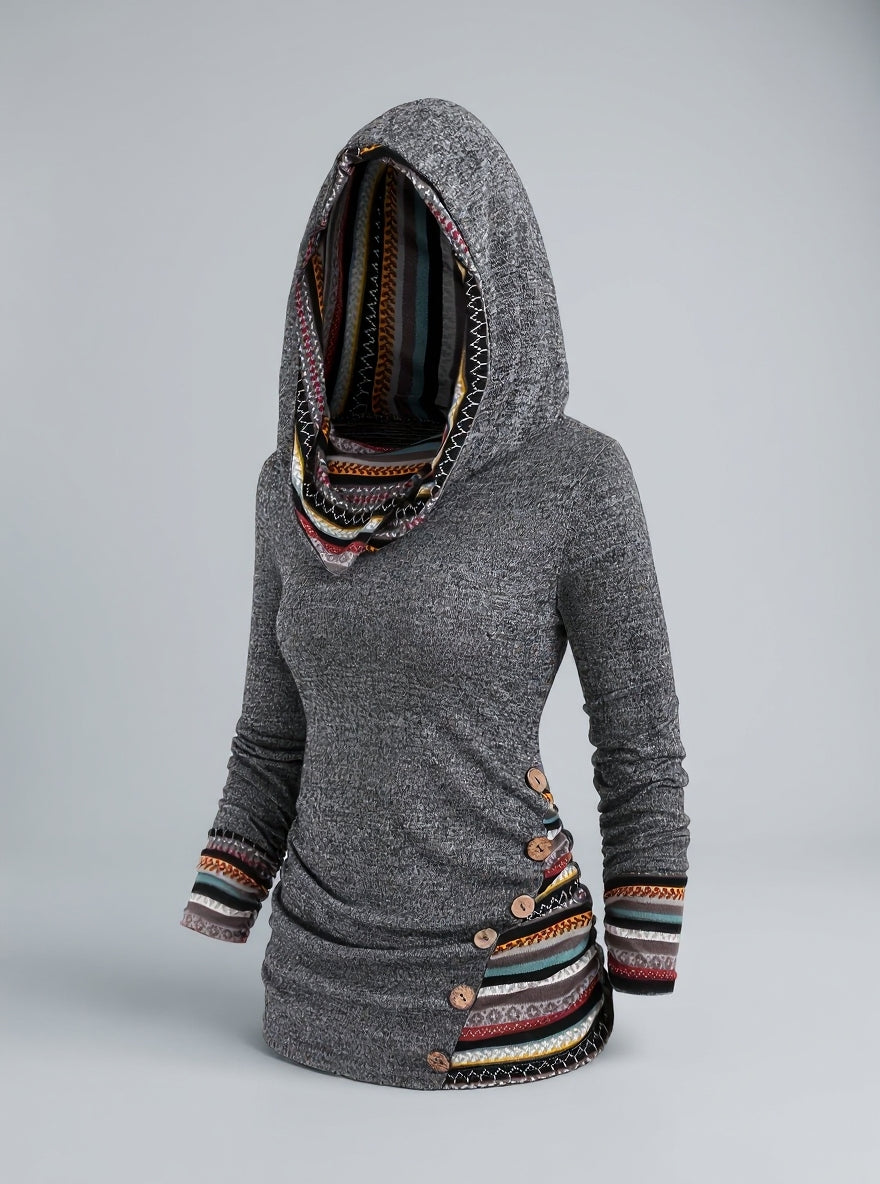 Felpa con cappuccio patchwork Boho da donna