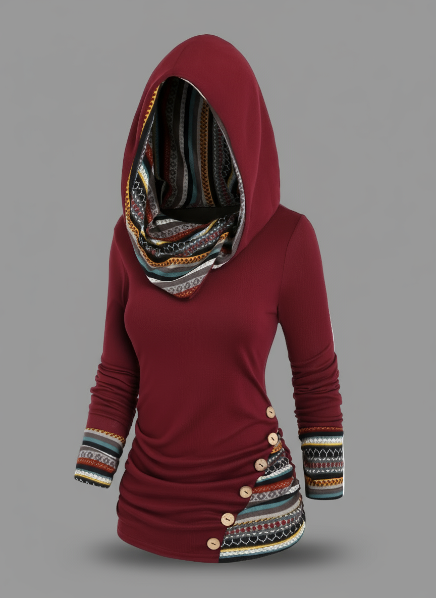 Felpa con cappuccio patchwork Boho da donna