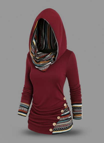 Felpa con cappuccio patchwork Boho da donna