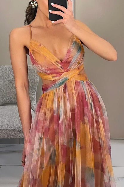 Eirith - Abito lungo elegante con lacci stampato