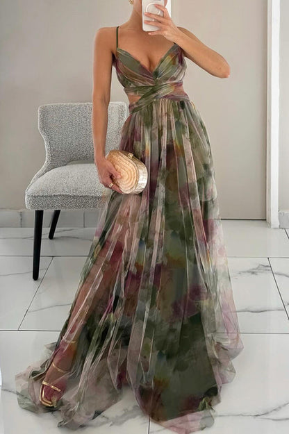 Eirith - Abito lungo elegante con lacci stampato