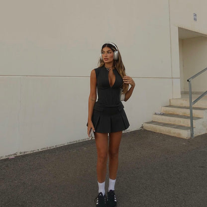 Velina - Mini abito pieghettato a corsetto solido